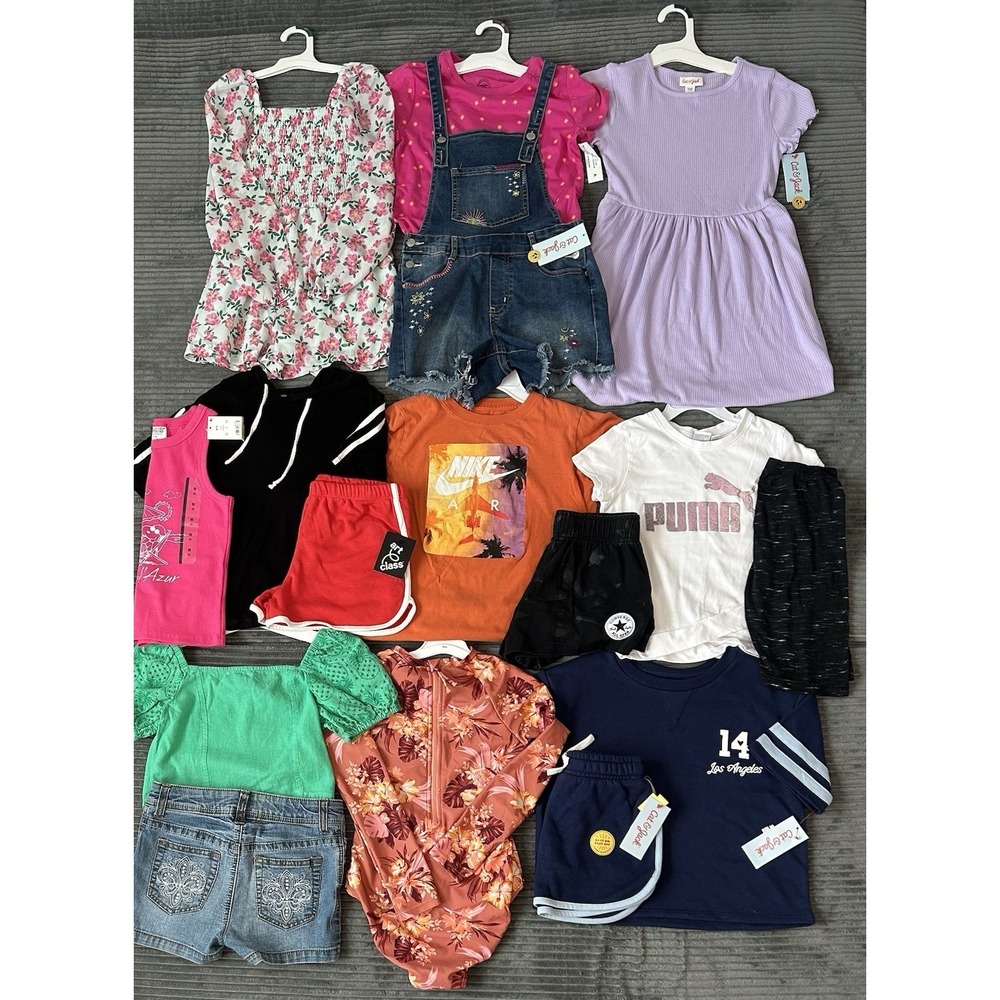 Huge Lot Girls Size 7 8 Summer Clothes NEW &EC Dress Shorts Nike Puma Converse